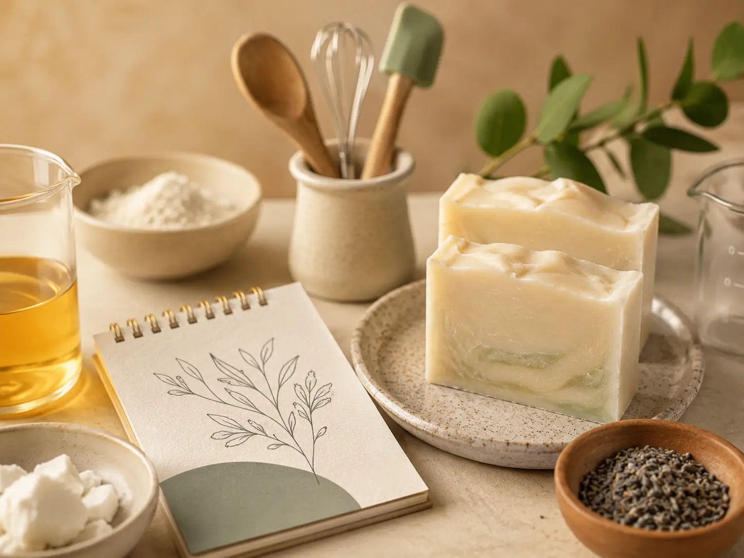 Barras de jabón con avena y vetas verdes